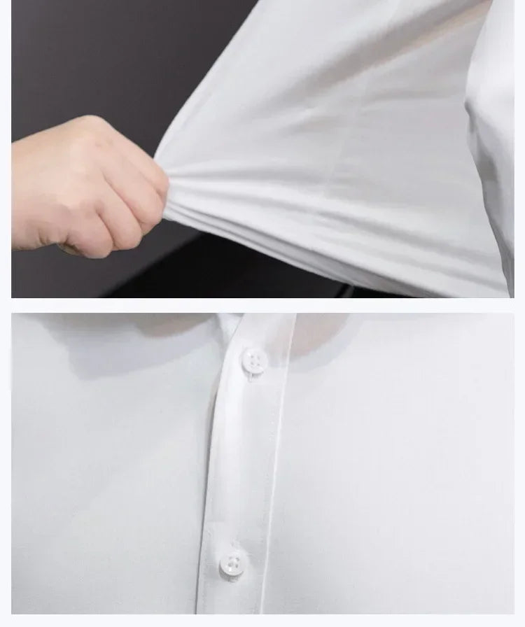 New Plus Size 8XL Men Solid Color Business Shirt Long Sleeve Shirt Fashion Classic Basic Casual Slim White Spring Autumn