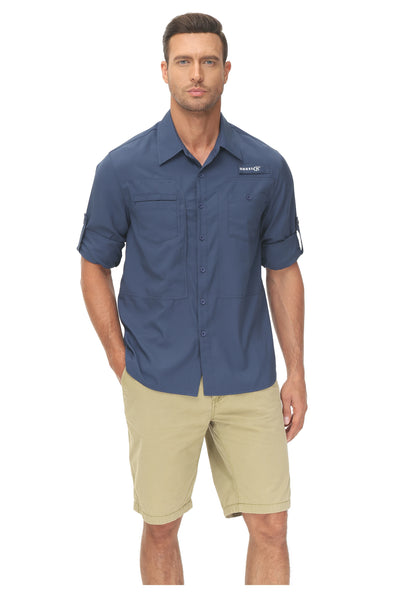 Men's UPF 50+ Casual Long Sleeve Fishing Shirts, Sun Protection Lightweight Breathable Button Down Fishing Shirt with Back Mesh