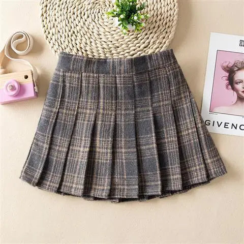 Girls Skirts spring Autumn Vintage Pleated Plaid Skirts School Teens Girl Spring Kids Skirt Children Clothing 2-14Yrs
