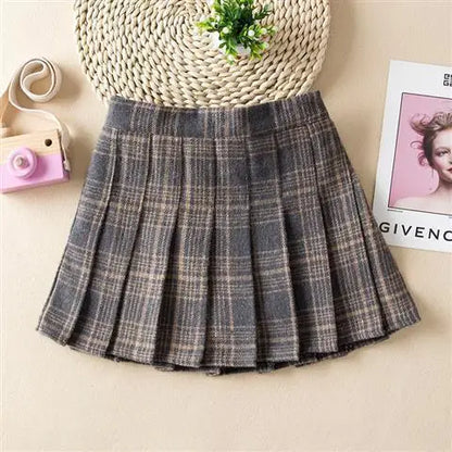 Girls Skirts spring Autumn Vintage Pleated Plaid Skirts School Teens Girl Spring Kids Skirt Children Clothing 2-14Yrs