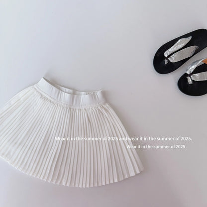 2025 Summer New Sweet Girls Shark Skin Yoga Skirt Kids High Waisted Tennis Skirt Baby Girl Solid Pleated Skirt Children Clothes