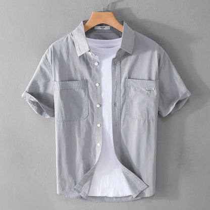 Summer Men's Casual Short Sleeve Comfortable Shirt 100% Cotton Sold Color Loose Simple Male Workwear Versatile Youth Fresh Shirt