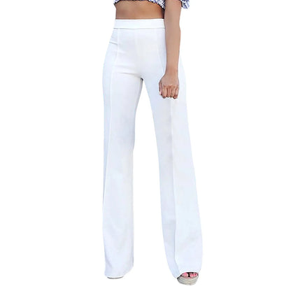 Women Fashion Office Wear White Flare Pants Solid Color High Waist Sexy Slim Pants Elegant Casual Work Daily Elastic Trousers