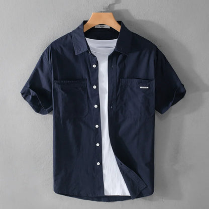 Summer Men's Casual Short Sleeve Comfortable Shirt 100% Cotton Sold Color Loose Simple Male Workwear Versatile Youth Fresh Shirt