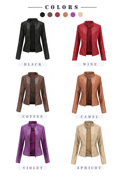 New women's leather jacket Slim jacket Thin section of the spring and autumn jacket Standing collar women's leather jacket