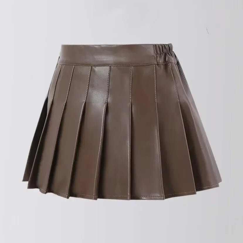 Girls Leather Skirt Four Seasons High Waist Black A-Line Pleated Skirt for Kids All-match Teen Children Skirt 2-15 Years Old