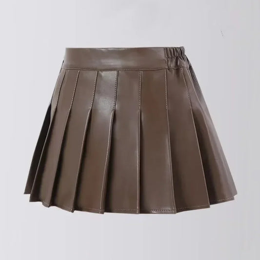 Girls Leather Skirt Four Seasons High Waist Black A-Line Pleated Skirt for Kids All-match Teen Children Skirt 2-15 Years Old