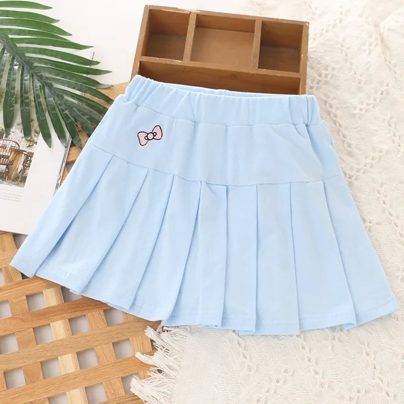 Girls Skirt 2025 New Summer Cute Sweet Solid Outer Wear Casual Simple Pleated Kids Skirt Safety Pants Design 4-10Y