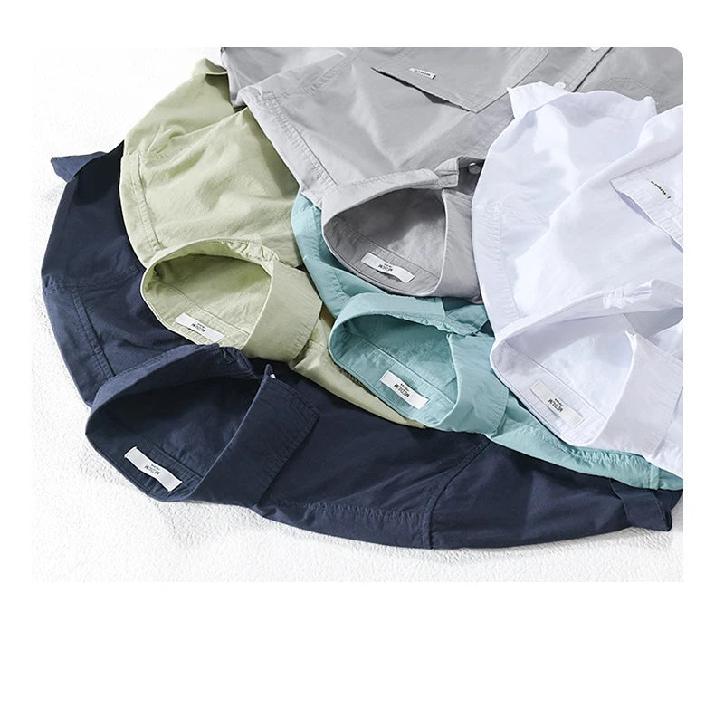 Summer Men's Casual Short Sleeve Comfortable Shirt 100% Cotton Sold Color Loose Simple Male Workwear Versatile Youth Fresh Shirt