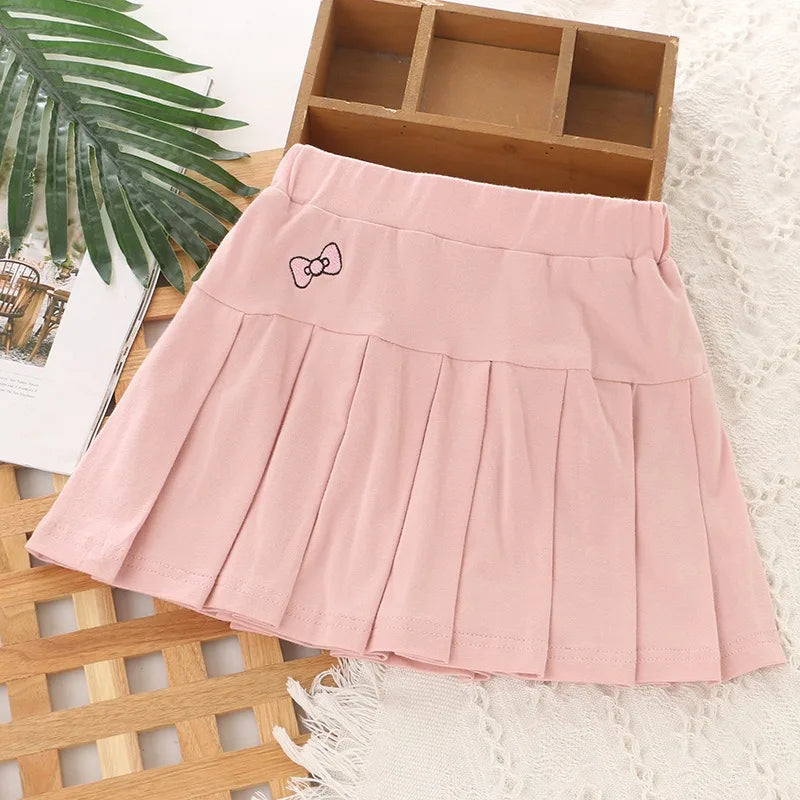 Girls Skirt 2025 New Summer Cute Sweet Solid Outer Wear Casual Simple Pleated Kids Skirt Safety Pants Design 4-10Y