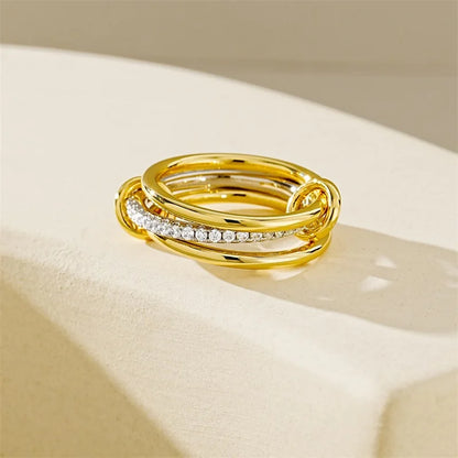3 CZ Cubic Zirconia Ring Set Stackable Ring Silver Gold Stacking Rings Multi-Link Connected Statement Interlocking for Women