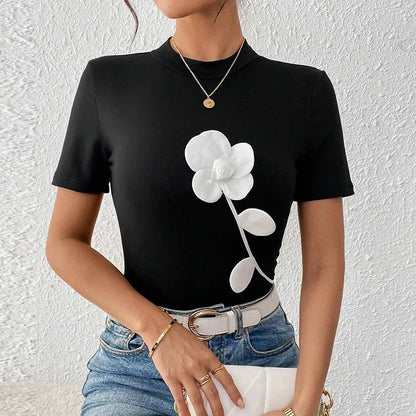 Sexy Short Sleeve Hollow Out Tops Female Black Slim Tee Basic T Shirt Women Elegant Slim Tops
