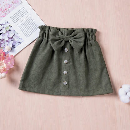 New Summer Girls Toddler Solid Colour Bustier Bow Button Design Sweet and Lovely Skirt Casual Comfortable Breathable