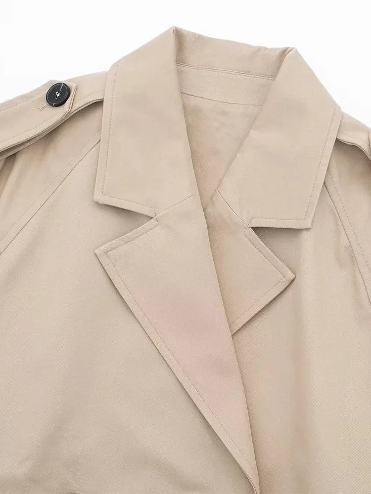 2025 Cropped Trench Coat with Belt - Vintage Double Breasted Spring Jacket for Women| Streetwear Outerwear