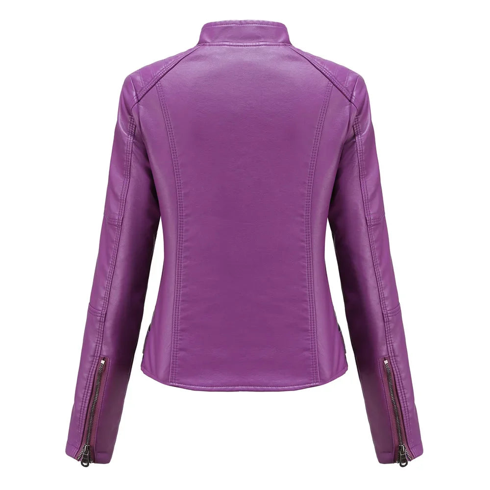 New women's leather jacket Slim jacket Thin section of the spring and autumn jacket Standing collar women's leather jacket