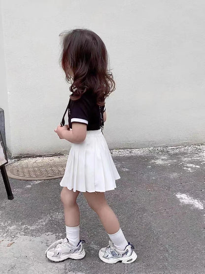 Teen Girl Summer Dress Kids Fashion Solid Color Pleated High Waist A-Line Skirt Children Casual Elastic Waist Mini Skirt Bottoms