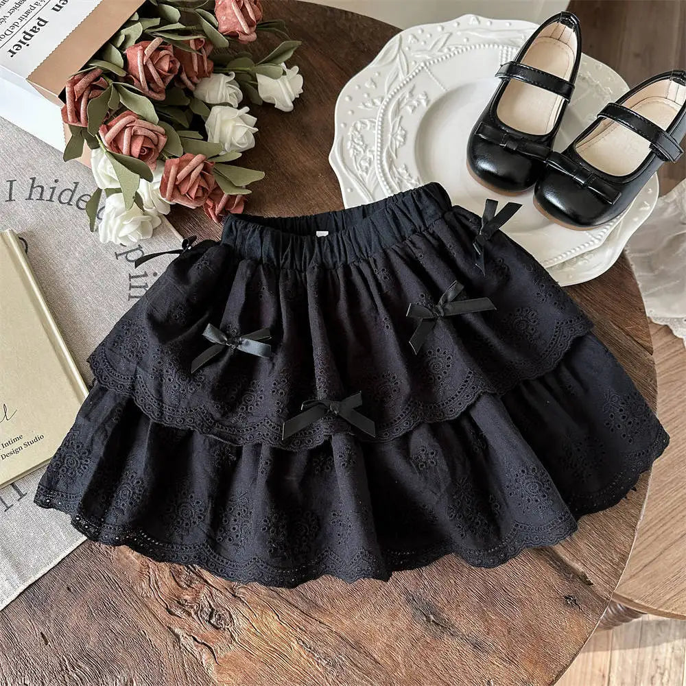 Korean Childrens Girls Short Skirt Summer Stylish Beautiful Plaid Kids Girls Half Skirt Lace Ruched Toddler Girls Cake Skirts