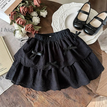 Korean Childrens Girls Short Skirt Summer Stylish Beautiful Plaid Kids Girls Half Skirt Lace Ruched Toddler Girls Cake Skirts