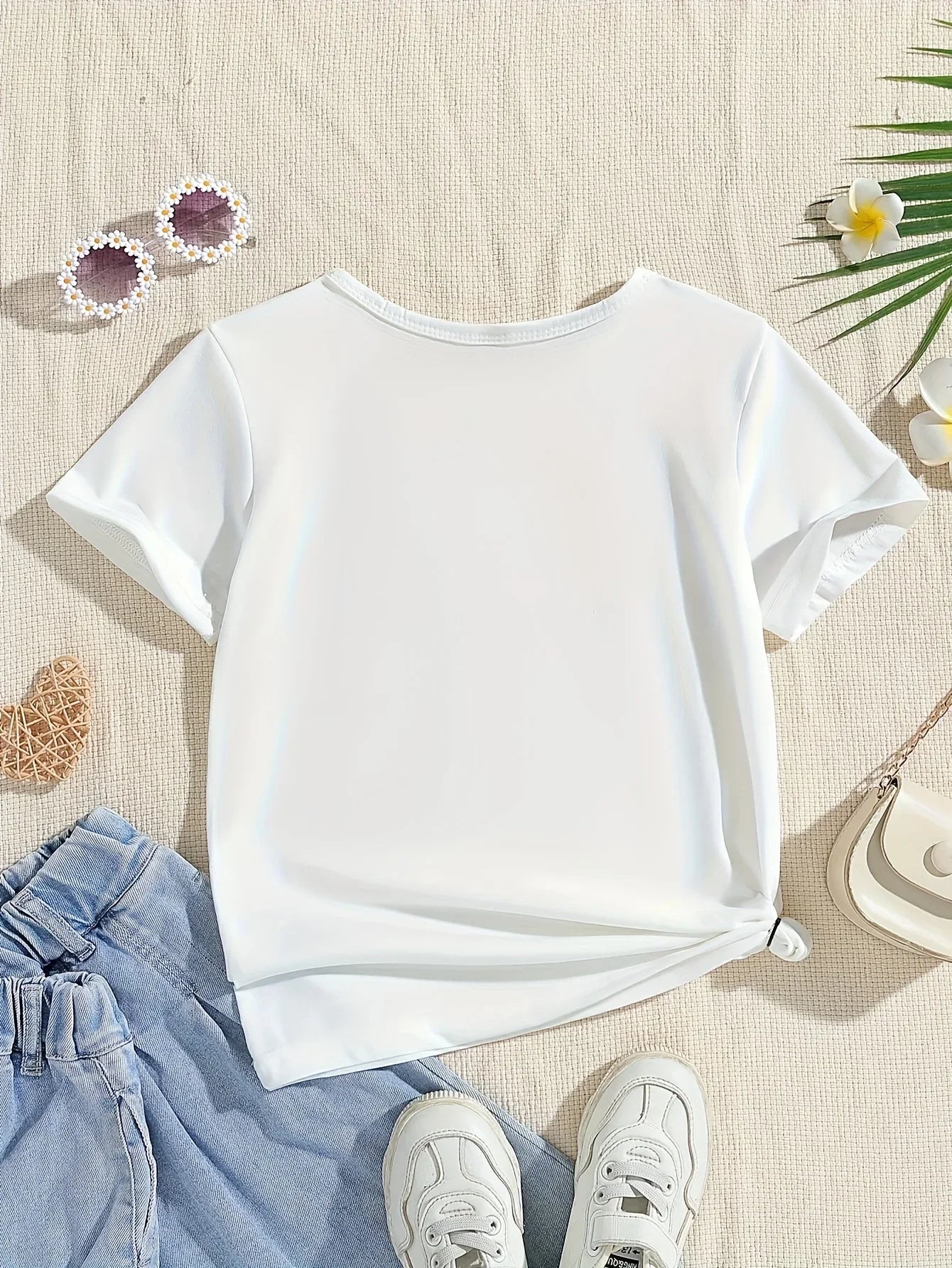 Summer Baby Girl White Clothes Kid Girls Casual Rainbow Printed T-shirts Children Fashion Crew Neck Short Sleeve Top