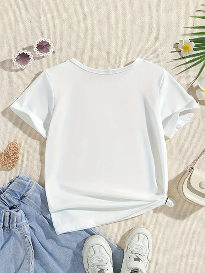 Summer Baby Girl White Clothes Kid Girls Casual Rainbow Printed T-shirts Children Fashion Crew Neck Short Sleeve Top