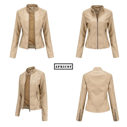 New women's leather jacket Slim jacket Thin section of the spring and autumn jacket Standing collar women's leather jacket