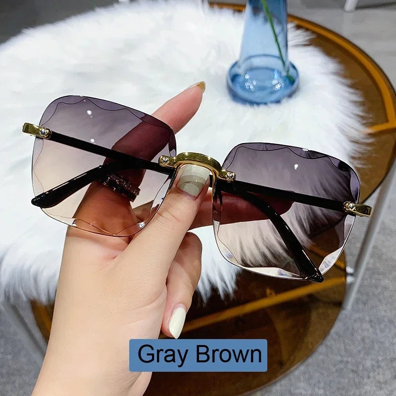Classic Vintage Square Sunglasses Woman Gradient Mirror Frameless Sun Glasses Female Retro Fashion Rimless Sunglasses