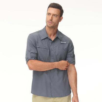 Men's UPF 50+ Casual Long Sleeve Fishing Shirts, Sun Protection Lightweight Breathable Button Down Fishing Shirt with Back Mesh
