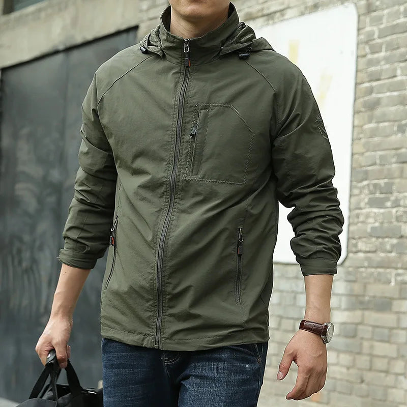 ARC Outdoor Men's, Fishing, Mountain Climbing, Traveling, Solid Color, Skiing, Camping, Waterproof and Breathable Hooded Jacket