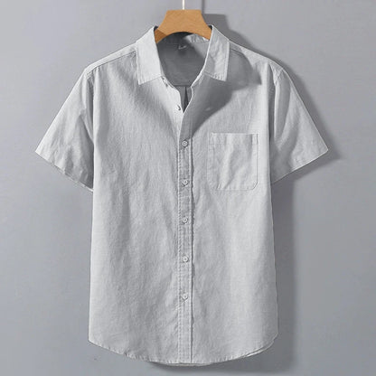 Summer Mens Short Sleeve Shirts Solid Color Stand Collar Oversize T Shirts Breathable Loose Youth Basic Cotton Pocket Shirts Man