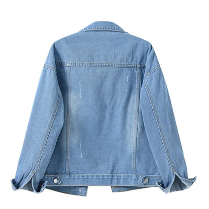 Yellow Women's Long Sleeve Jacket, Single Breasted Lapel Denim Jacket, Fashion Women's Tops Jacket Blue White Women's Coat