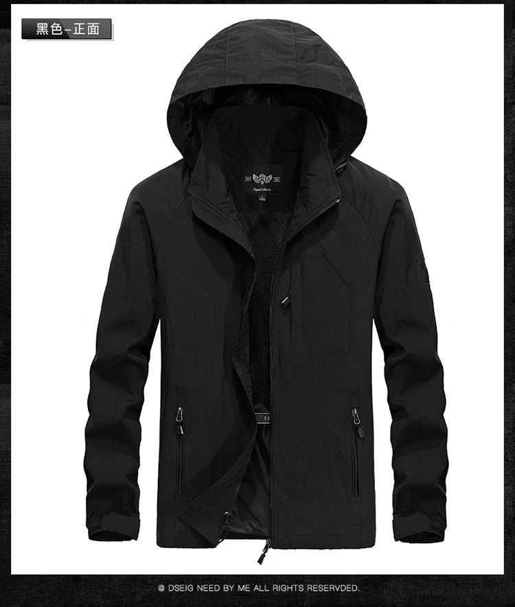 ARC Outdoor Men's, Fishing, Mountain Climbing, Traveling, Solid Color, Skiing, Camping, Waterproof and Breathable Hooded Jacket
