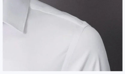 New Plus Size 8XL Men Solid Color Business Shirt Long Sleeve Shirt Fashion Classic Basic Casual Slim White Spring Autumn