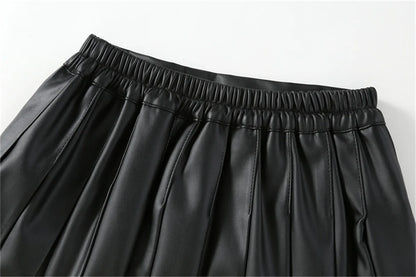 Girls Leather Skirt Four Seasons High Waist Black A-Line Pleated Skirt for Kids All-match Teen Children Skirt 2-15 Years Old