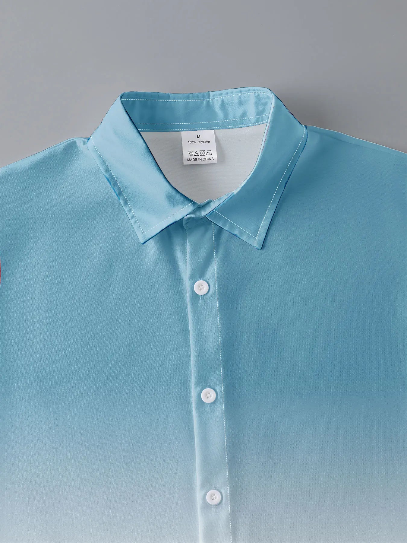 Summer Casual and Fresh Gradient Blue Printed Short-Sleeved Shirt, Suitable for Daily Casual.