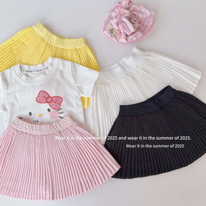 2025 Summer New Sweet Girls Shark Skin Yoga Skirt Kids High Waisted Tennis Skirt Baby Girl Solid Pleated Skirt Children Clothes
