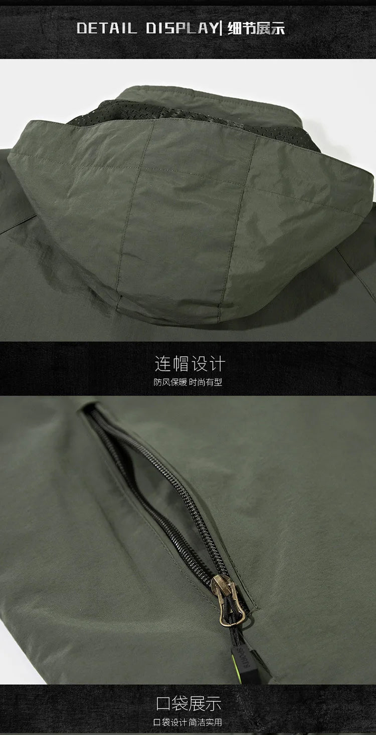 ARC Outdoor Men's, Fishing, Mountain Climbing, Traveling, Solid Color, Skiing, Camping, Waterproof and Breathable Hooded Jacket