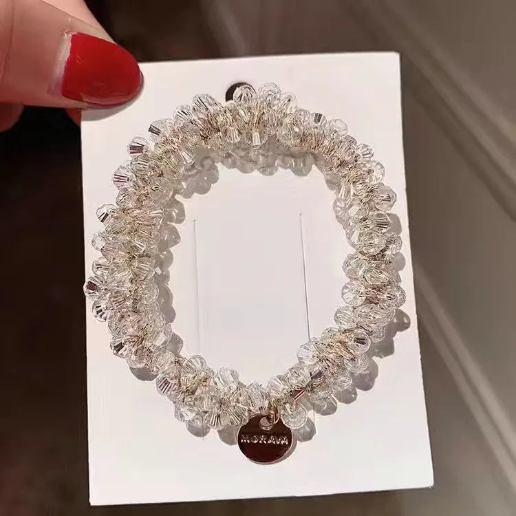 3pcs/set Crystal Pearl Beads Elastic Bands Scrunchies Hair Accessories Women Ponytail Holder Headwear