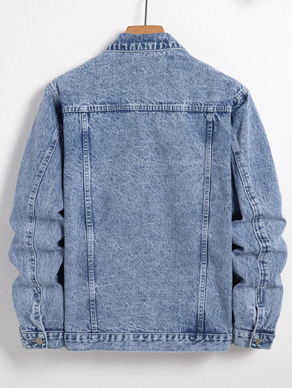 Men's blue denim jacket for spring and autumn. Stylish and casual, versatile for streetwear.