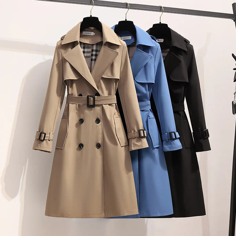 Women Fashion Trench New Coat Spring Autumn Korean Long Sleeve With Belt Jackets Solid British Style Coats Women's Chic Outwear