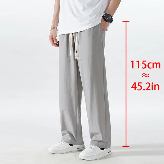 Extra Long 120cm Lce Silk Men's Pants Summer Thin 190 Tall Straight Leg Pants Men's Extended 115 Large Men's Pants