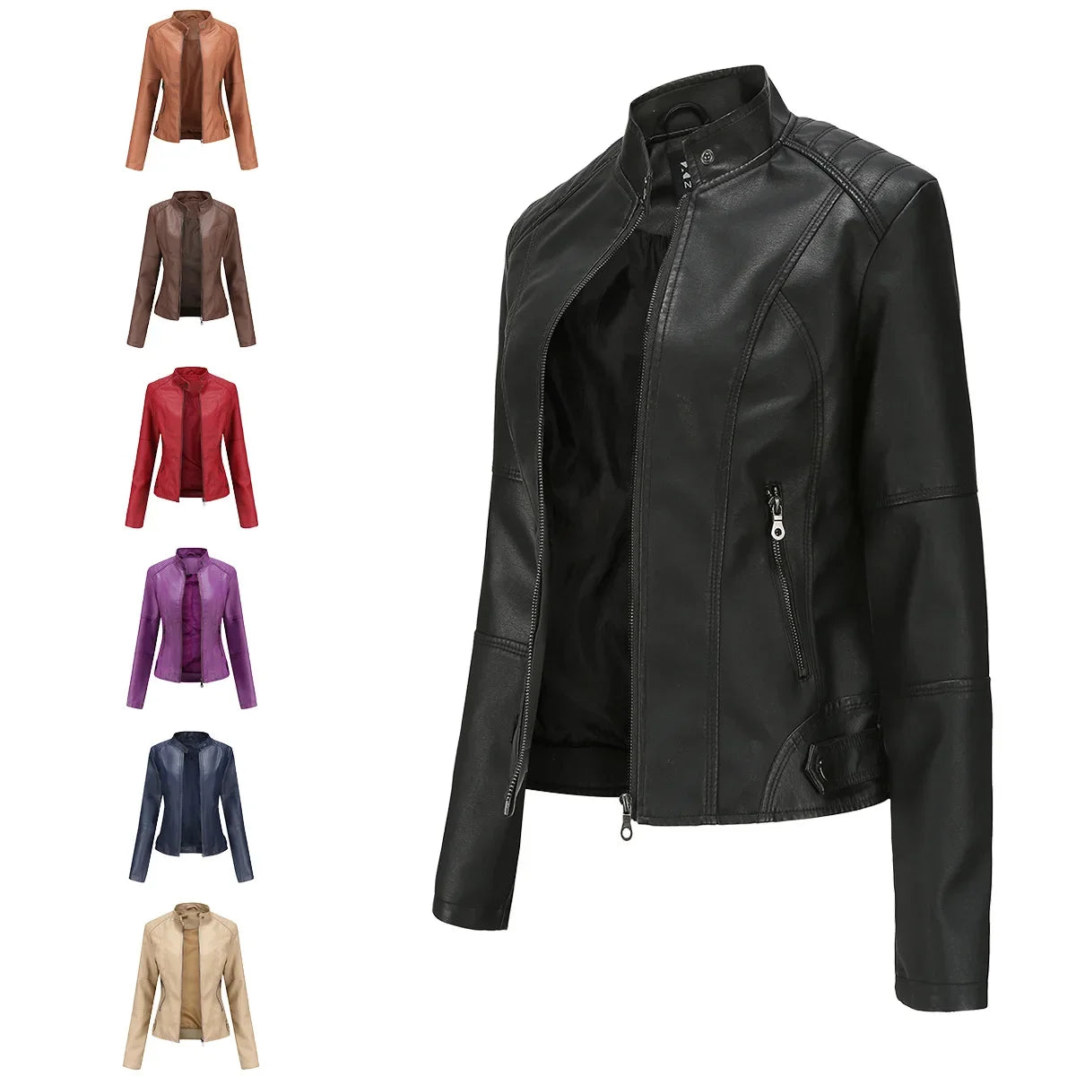 New women's leather jacket Slim jacket Thin section of the spring and autumn jacket Standing collar women's leather jacket