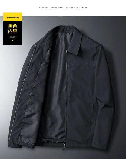 Fashion Men Jacket Solid Color Mid-aged Elderly Men Long Sleeve Zipper Luxury Formal Business Casual Spring Autumn Men Coat