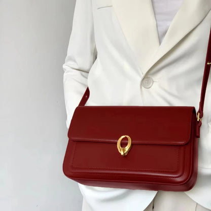 Women Vintage Red Armpit Shoulder Bag PU Simple and Versatile Large Capacity Women's Daily Commuting Crossbody Shoulder Bag Gift