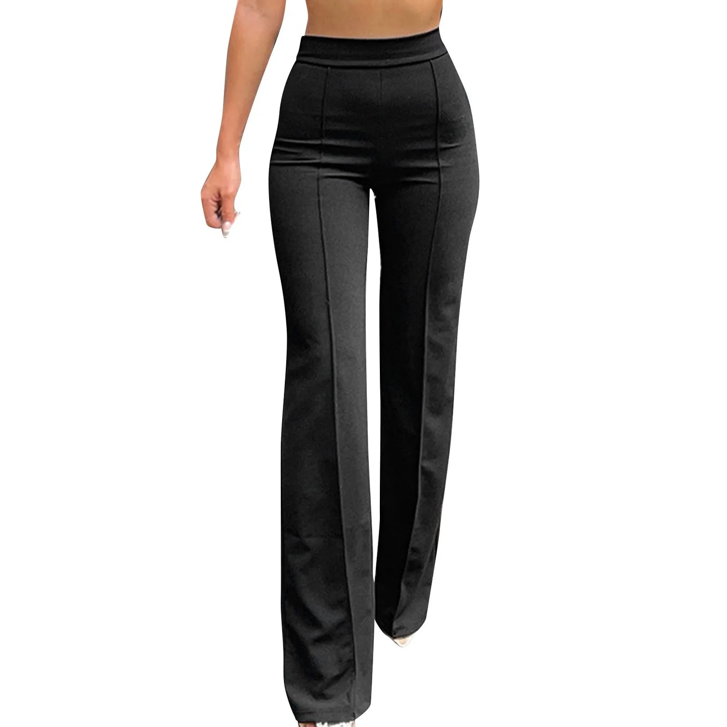 Women Fashion Office Wear White Flare Pants Solid Color High Waist Sexy Slim Pants Elegant Casual Work Daily Elastic Trousers