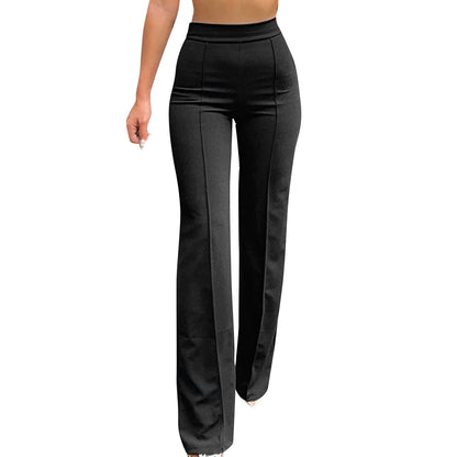 Women Fashion Office Wear White Flare Pants Solid Color High Waist Sexy Slim Pants Elegant Casual Work Daily Elastic Trousers