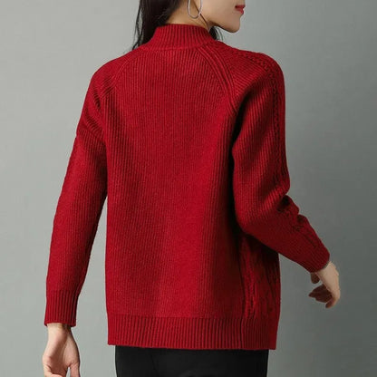 2025 Half High Collar Zipper Knitted Cardigan Jacket Women fall New korean Style  long Sleeve Cardigans Thicken Sweater Coat
