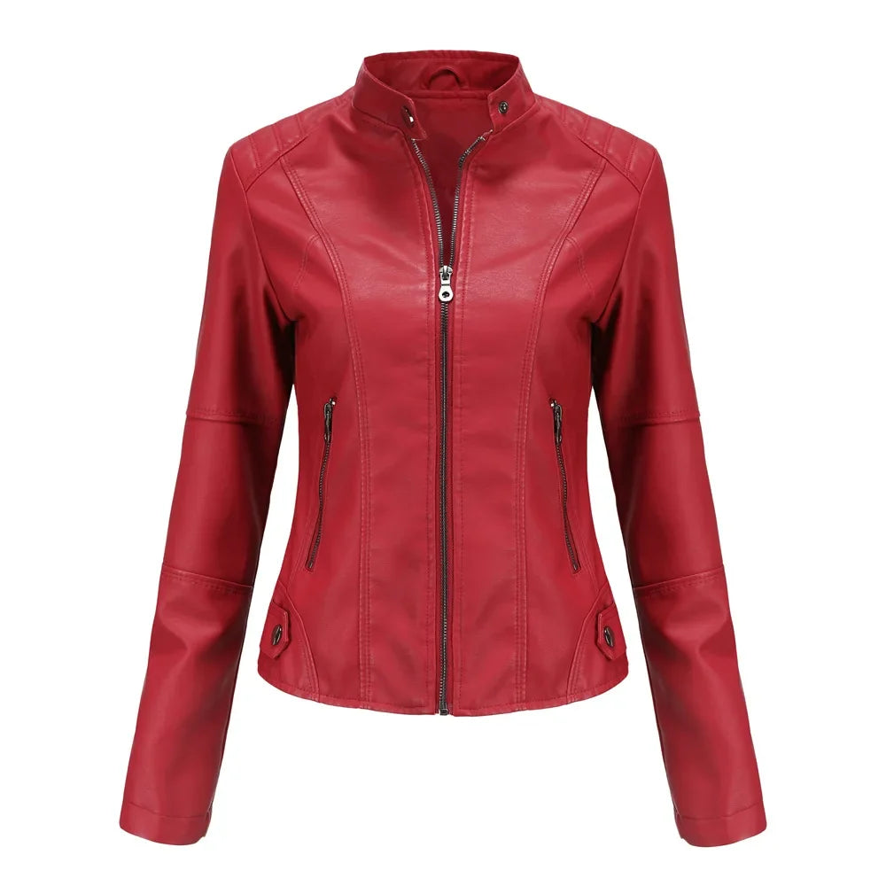 New women's leather jacket Slim jacket Thin section of the spring and autumn jacket Standing collar women's leather jacket