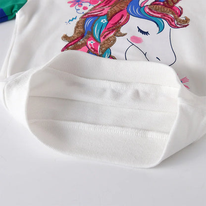 DXTON Girls Sweatshirts Kids Unicorn Sequined Appliqued Rainbow Striped Sweatshirts Kids Long Sleeve Hoodies Sport Shirts 3-12Y