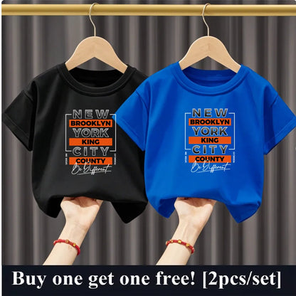 2025 Fashion Boys Summer Cotton T-Shirt Set 2pcs Short Sleeve New York City Print Kids Tees Top