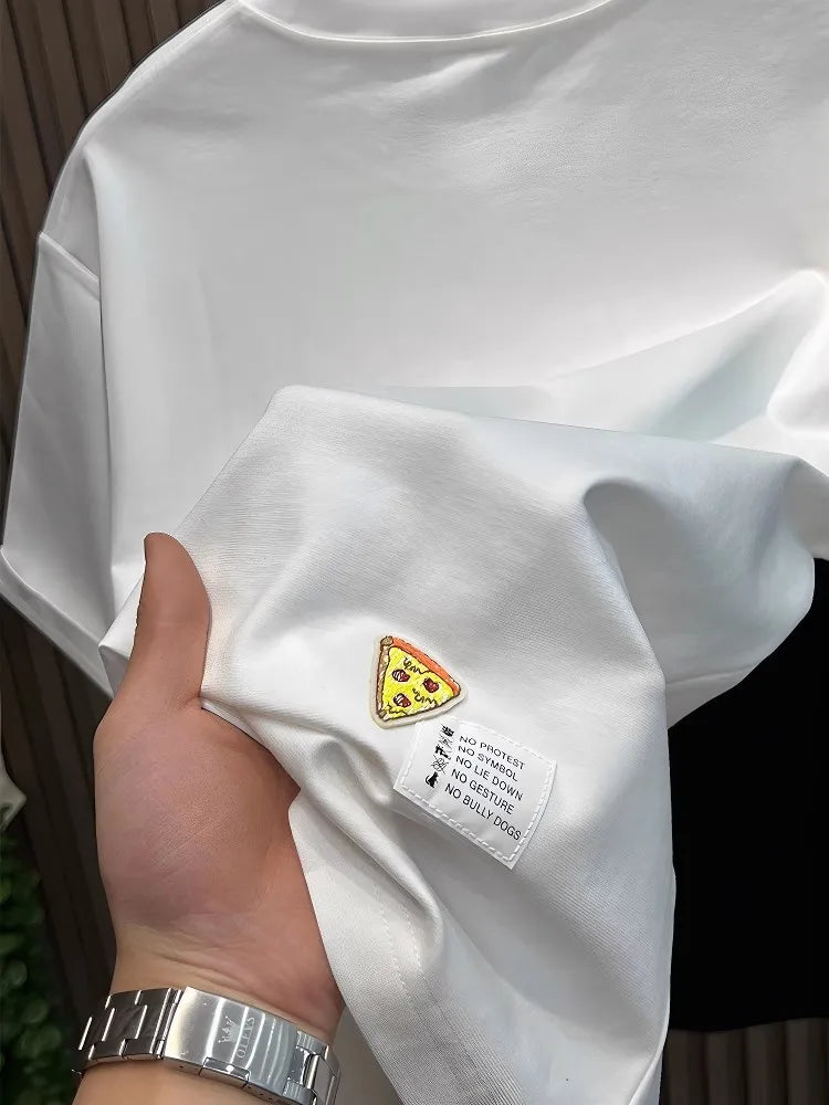 Hot Sale Summer Mens Fashion High Street Cartoon Patch Embroidery T Shirts Loose Fit Tees O Neck Short Sleeve Casual 2025 New